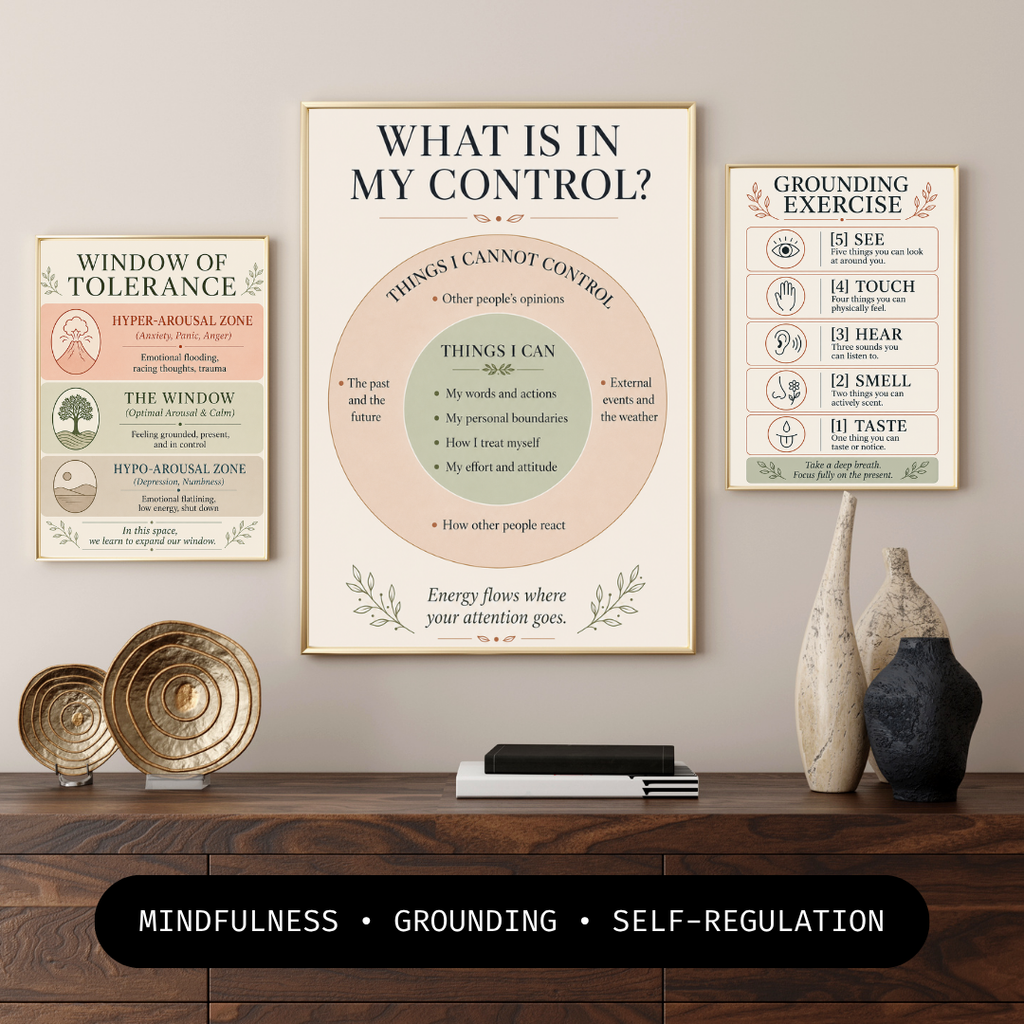 3-Piece Nervous System Regulation Poster Bundle | Grounding & Mindfulness Wall Art | Digital Download