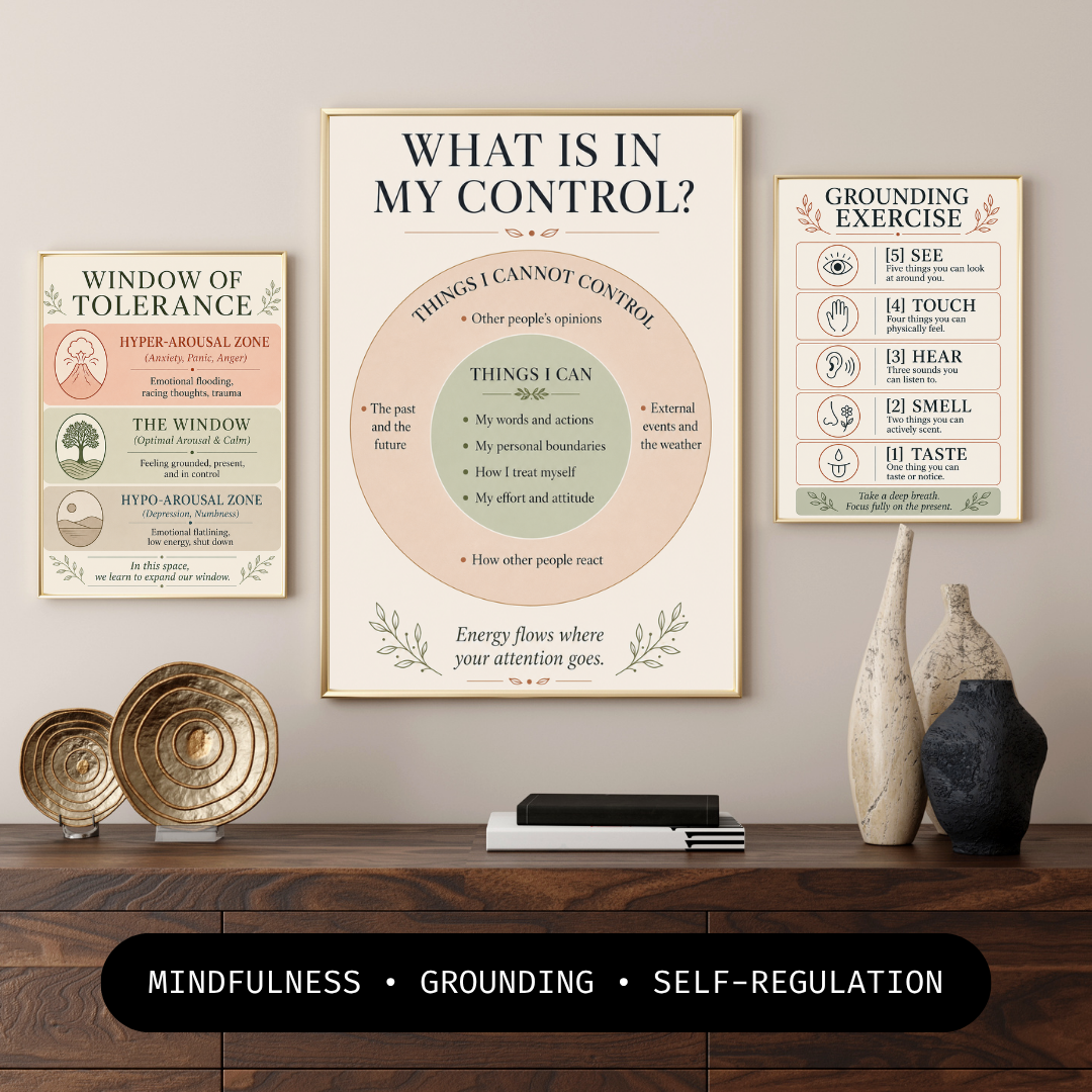3-Piece Nervous System Regulation Poster Bundle | Grounding & Mindfulness Wall Art | Digital Download