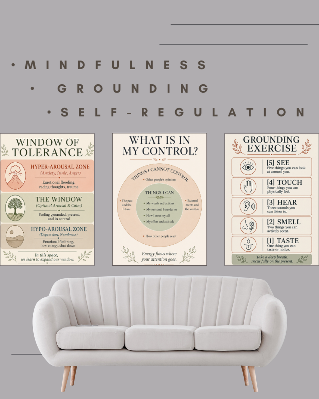 3-Piece Nervous System Regulation Poster Bundle | Grounding & Mindfulness Wall Art | Digital Download