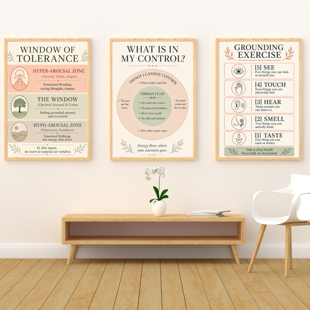 3-Piece Nervous System Regulation Poster Bundle | Grounding & Mindfulness Wall Art | Digital Download