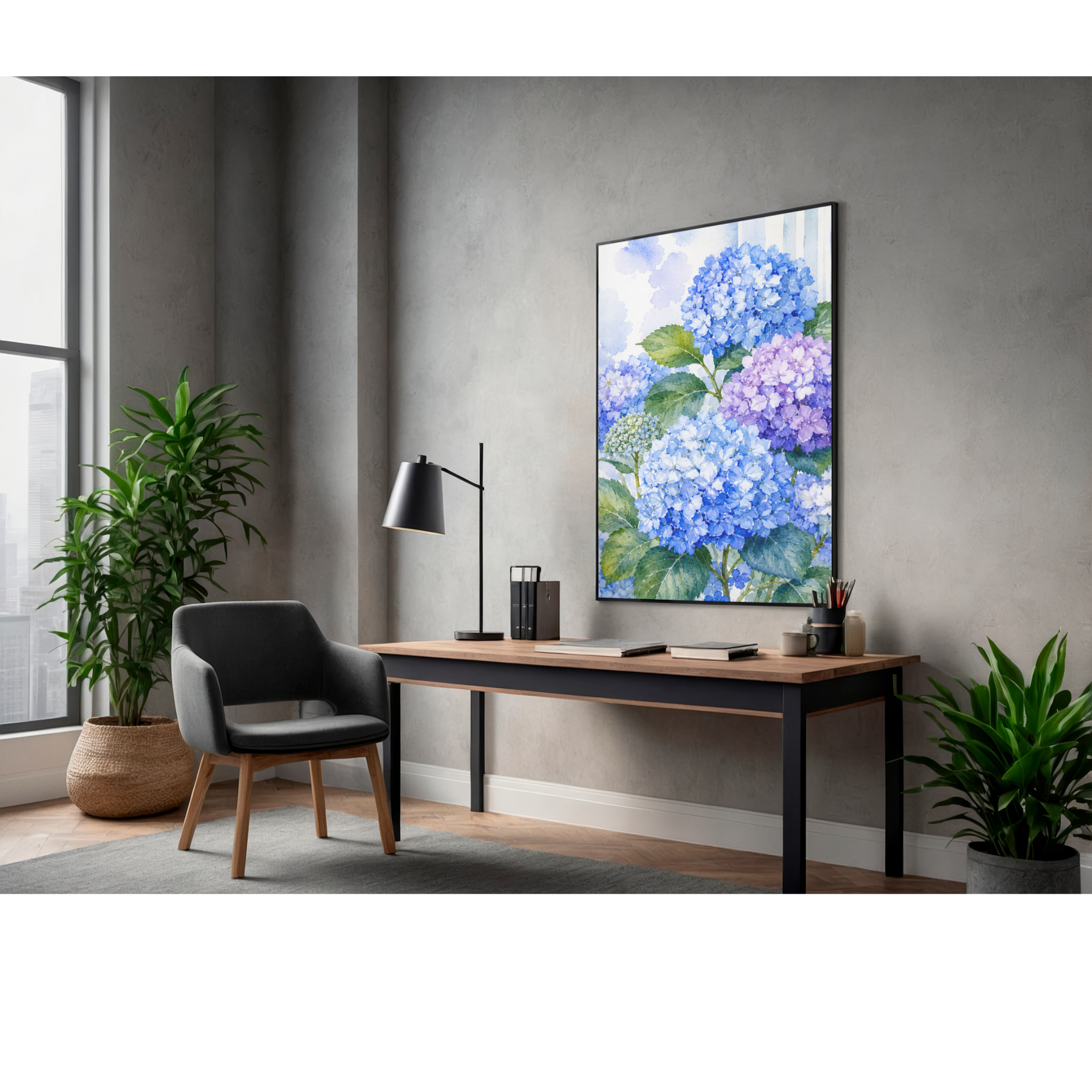 Blue & Purple Hydrangea Watercolour Print | Botanical Wall Art | Instant Digital Download