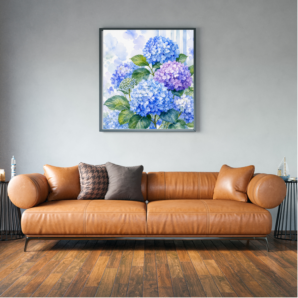 Blue & Purple Hydrangea Watercolour Print | Botanical Wall Art | Instant Digital Download