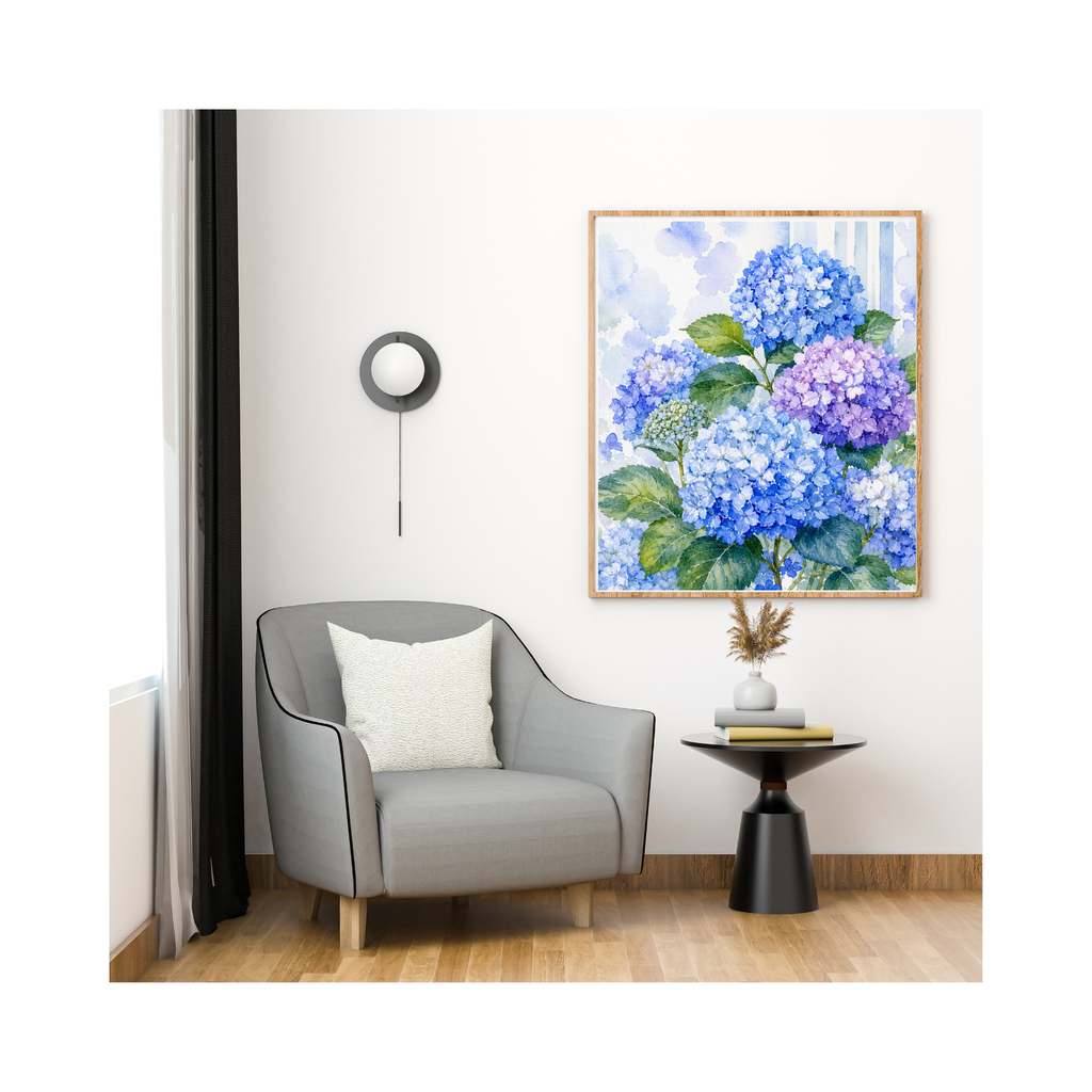 Blue & Purple Hydrangea Watercolour Print | Botanical Wall Art | Instant Digital Download
