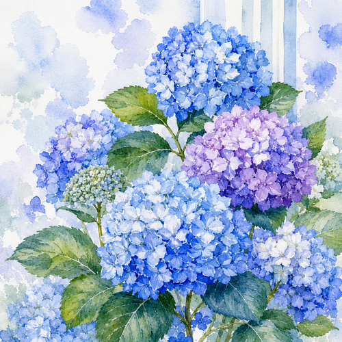 Blue and purple hydrangea watercolour digital art print