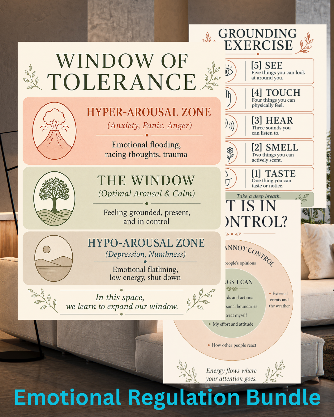 3-Piece Nervous System Regulation Poster Bundle | Grounding & Mindfulness Wall Art | Digital Download