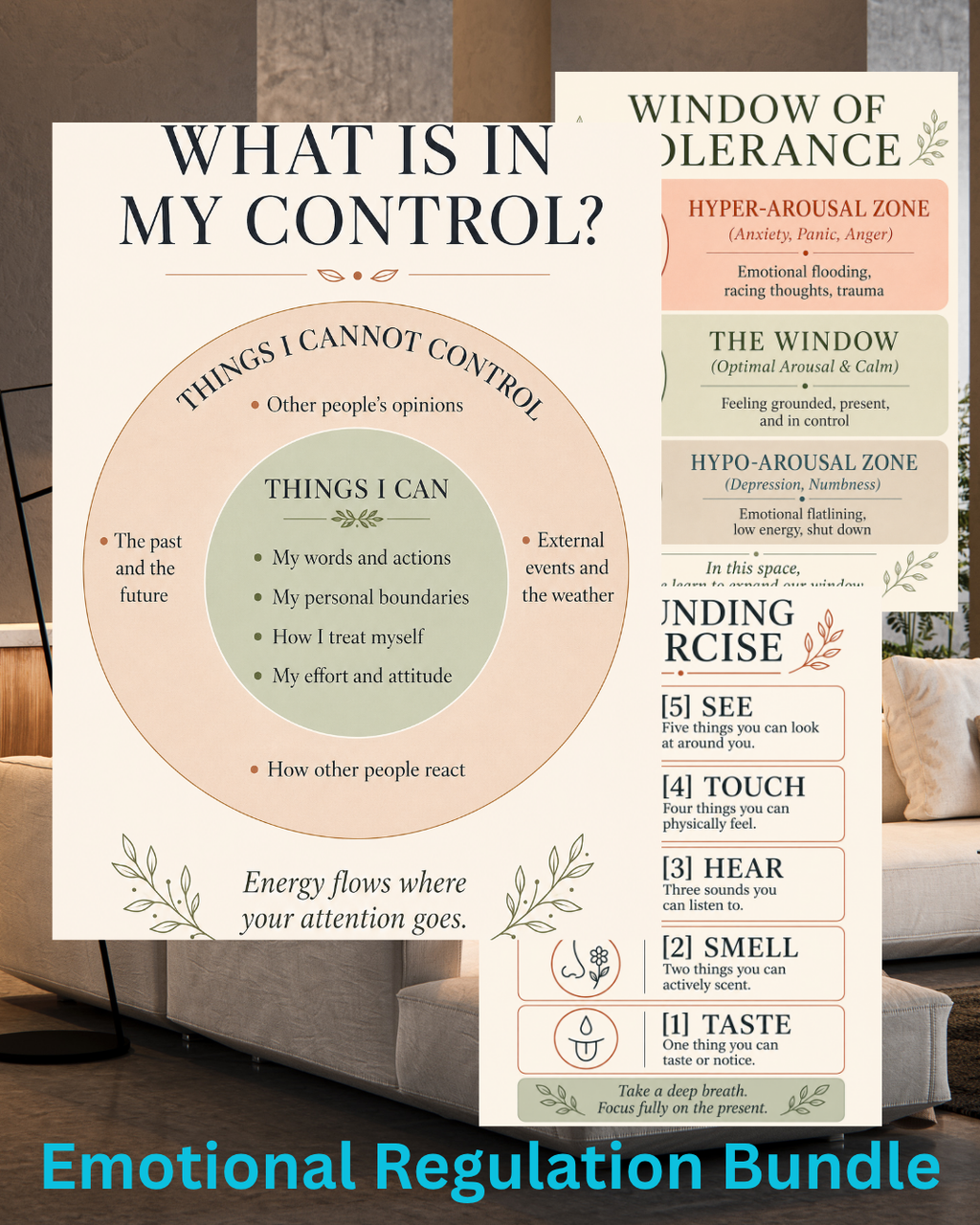 3-Piece Nervous System Regulation Poster Bundle | Grounding & Mindfulness Wall Art | Digital Download