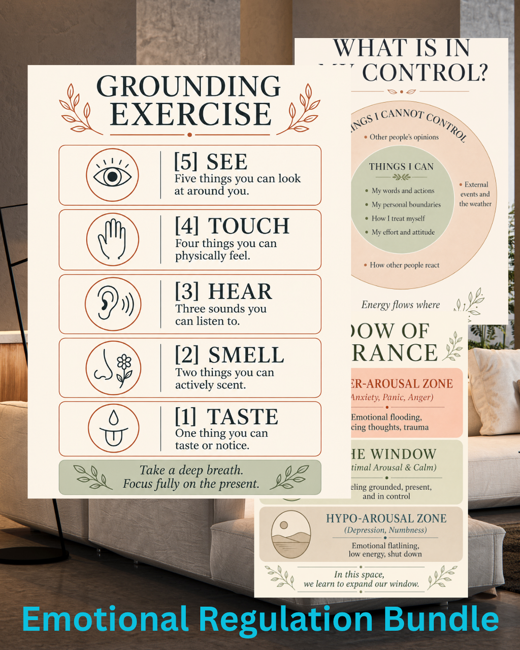 3-Piece Nervous System Regulation Poster Bundle | Grounding & Mindfulness Wall Art | Digital Download